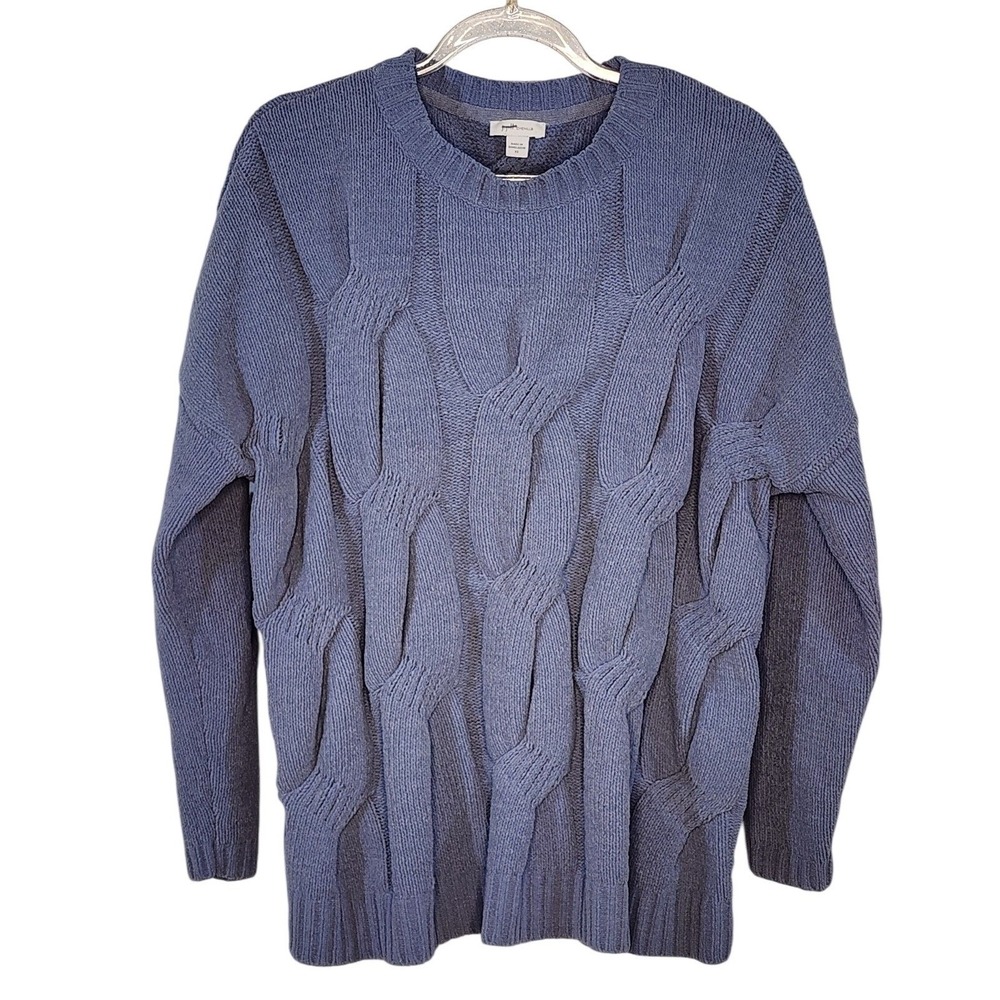 J. Jill  Relaxed Comfort XS Blue Chenille Textured Cable Knit‎ Pullover Sweater